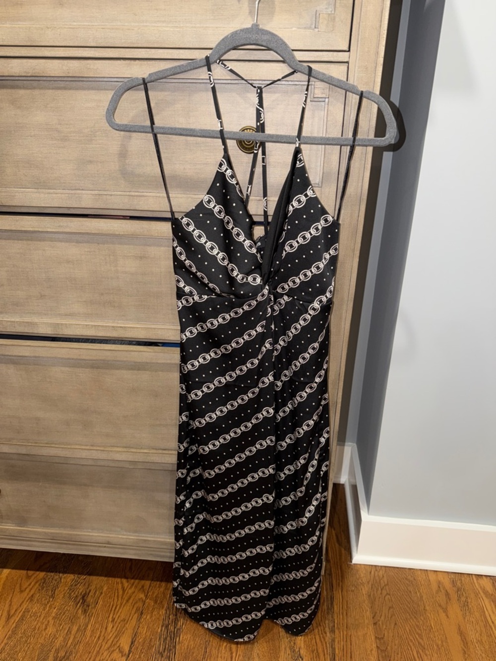 Express Black Chain-Print Midi Slip Dress